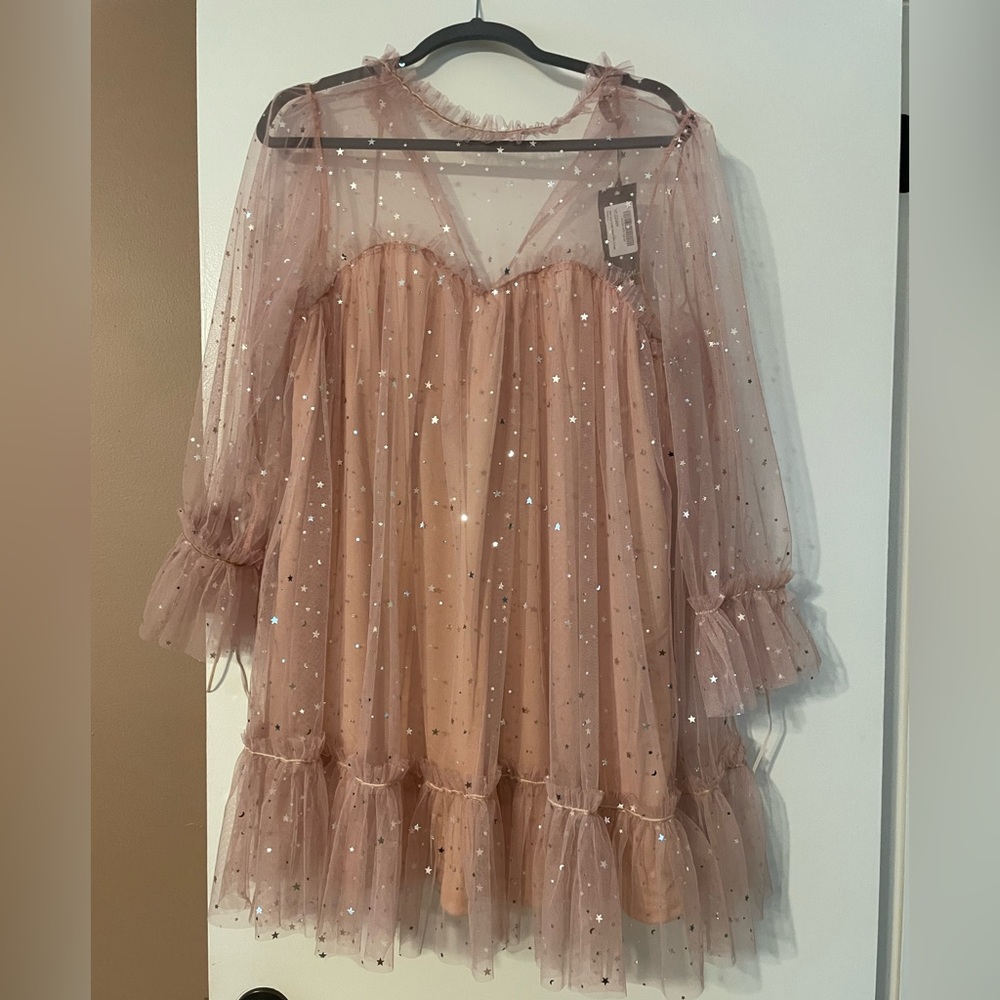 NWT Nasty Gal Blush Tulle Sparkle Dress